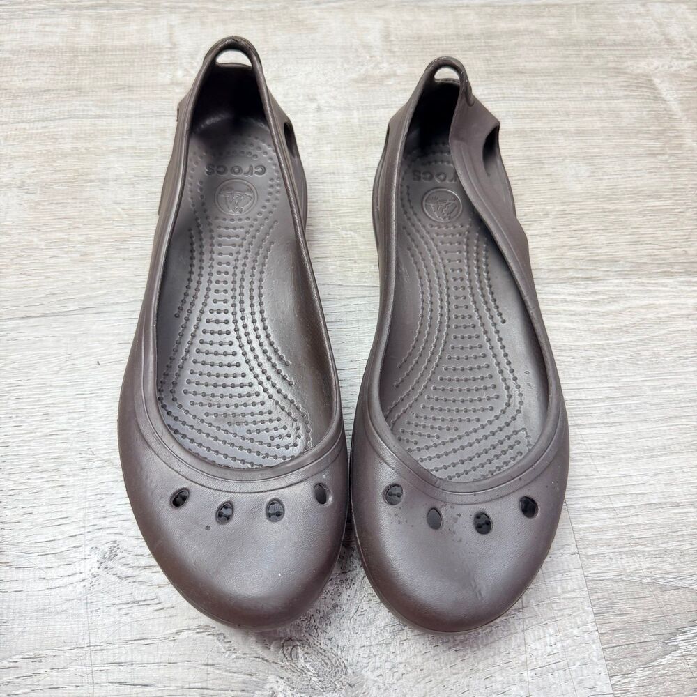 Crocs Size 8 Kadee Espresso Brown Ballet Flats Comfort Slip On Shoes